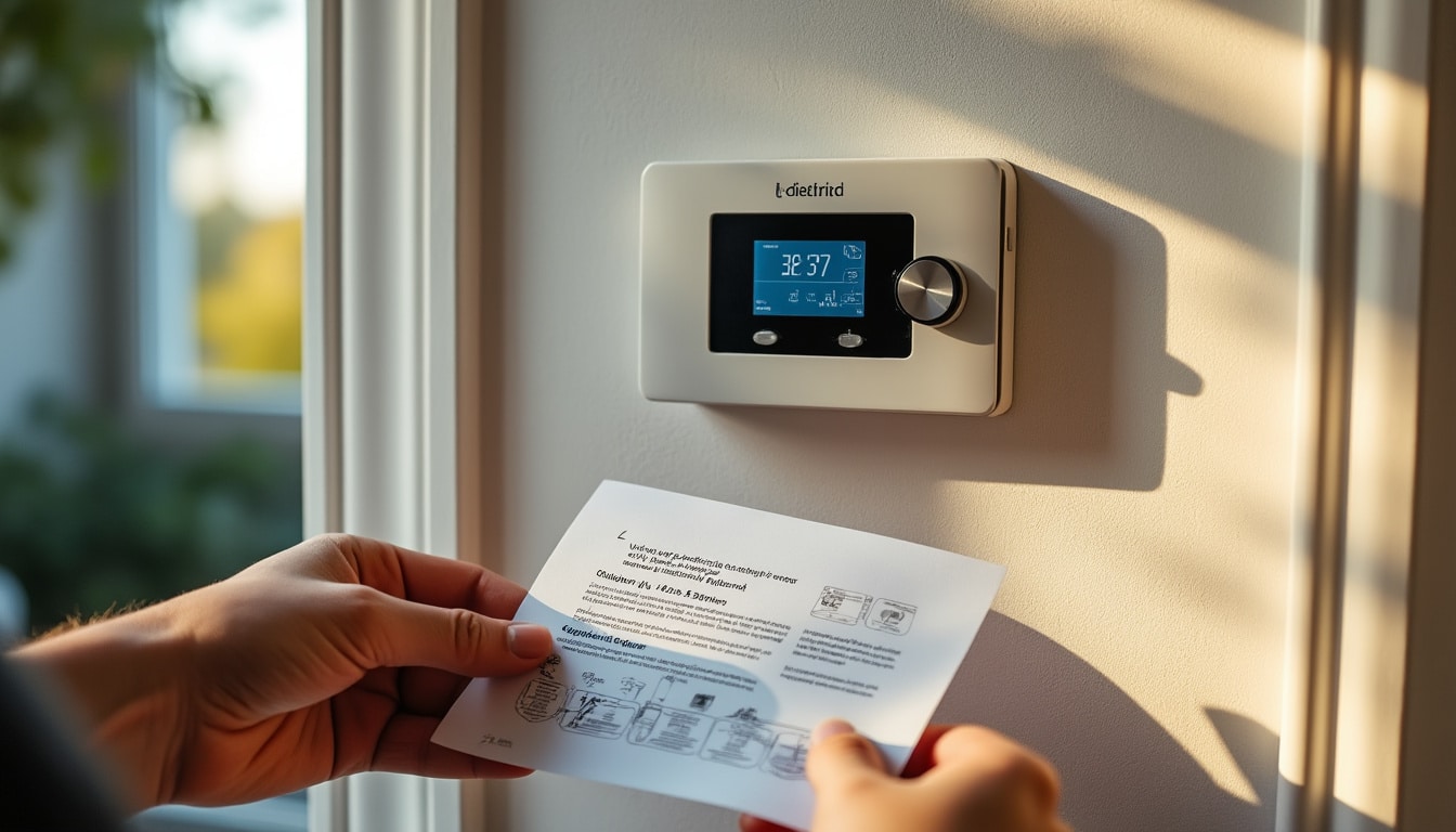 Illustration: Présentation générale du thermostat De Dietrich et de sa notice d’emploi