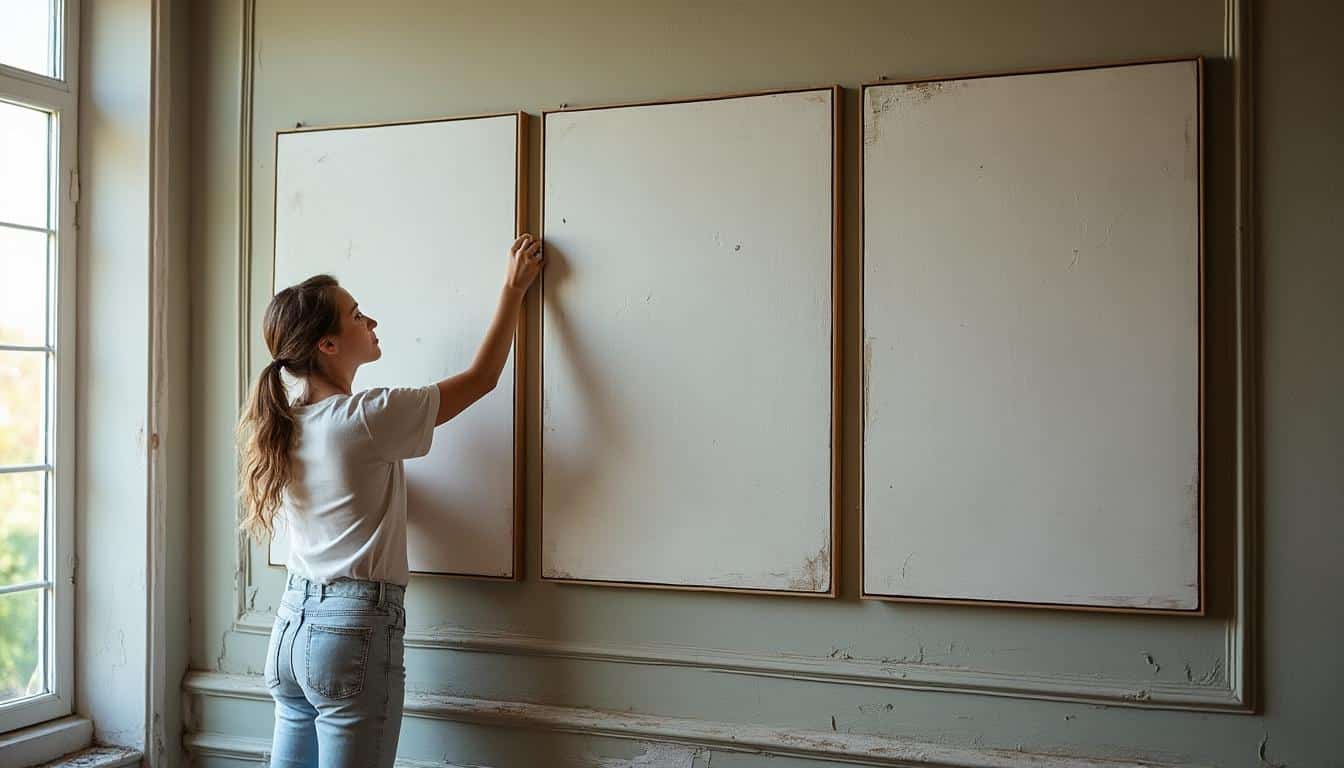 Accroche murale pour tableau triptyque : alignement parfait garanti